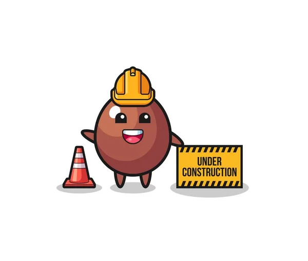 Illustration Chocolate Egg Construction Banner Cute Design — стоковый вектор