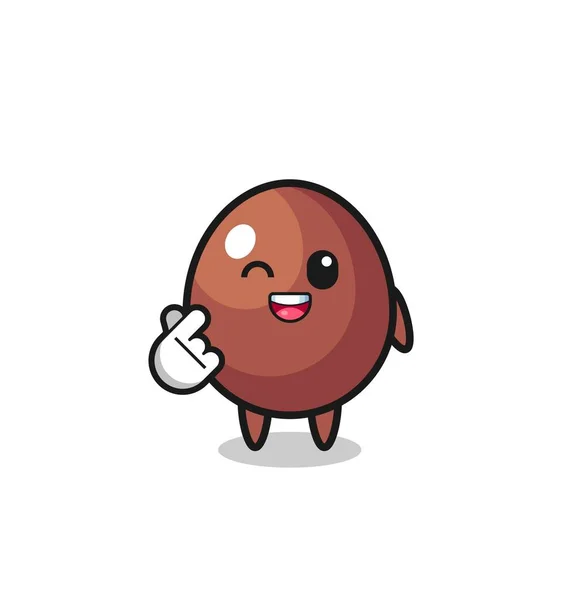 Chocolate Egg Character Doing Korean Finger Heart Cute Design — Vector de stock