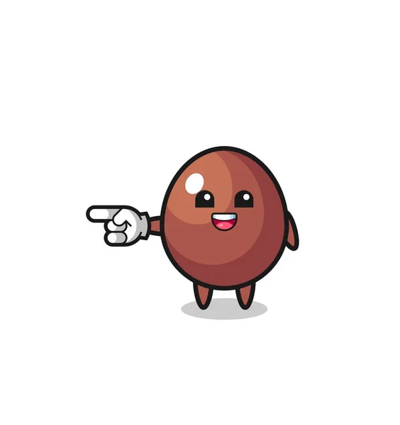 Chocolate Egg Cartoon Pointing Left Gesture Cute Design — Image vectorielle