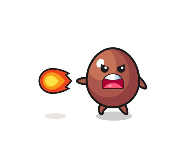 Cute Chocolate Egg Mascot Shooting Fire Power Cute Design — Image vectorielle