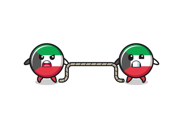 Cute Kuwait Flag Character Playing Tug War Game Cute Design — Vettoriale Stock