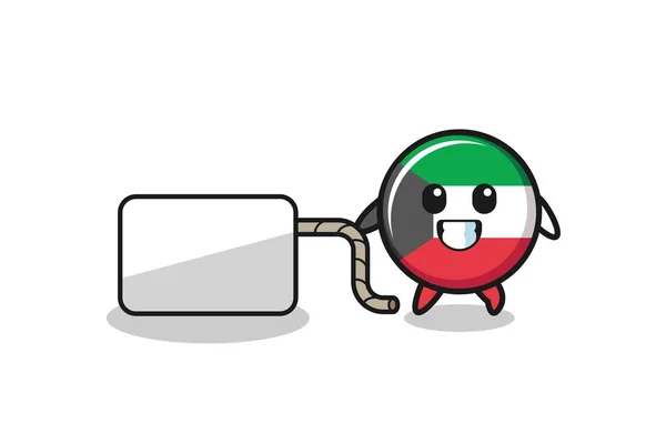 Kuwait Flag Cartoon Pulling Banner Cute Design — Stockový vektor