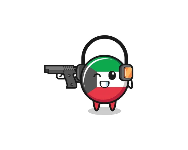 Illustration Kuwait Flag Cartoon Doing Shooting Range Cute Design —  Vetores de Stock