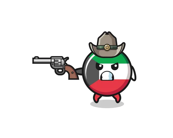 Kuwait Flag Cowboy Shooting Gun Cute Design — 图库矢量图片