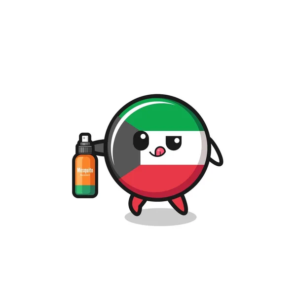 Cute Kuwait Flag Holding Mosquito Repellent Cute Design — Stockový vektor