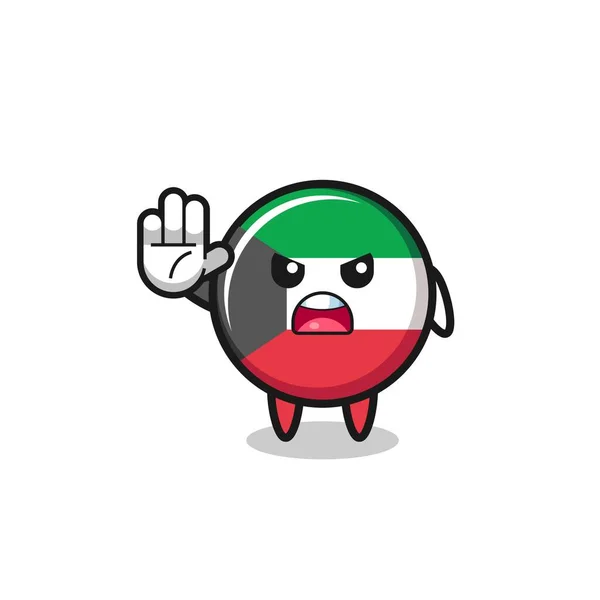 Kuwait Flag Character Doing Stop Gesture Cute Design — стоковый вектор