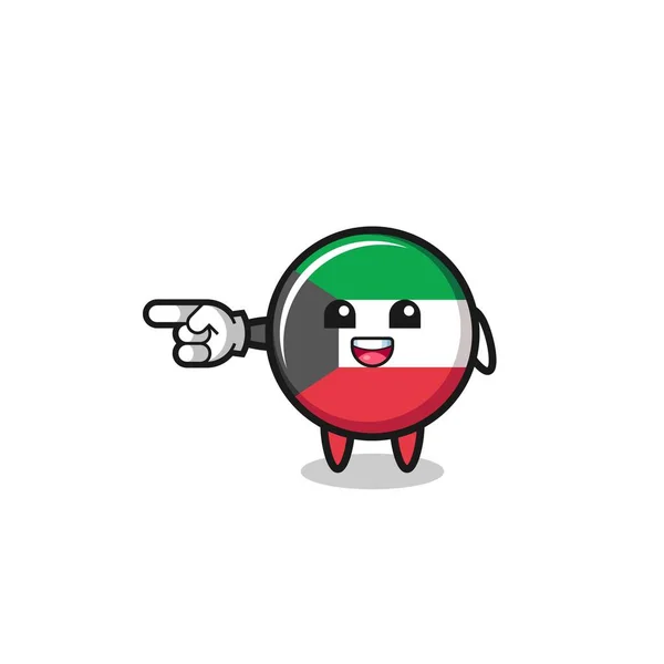 Kuwait Flag Cartoon Pointing Left Gesture Cute Design — Stockový vektor