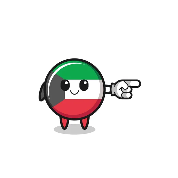 Kuwait Flag Mascot Pointing Right Gesture Cute Design — Wektor stockowy