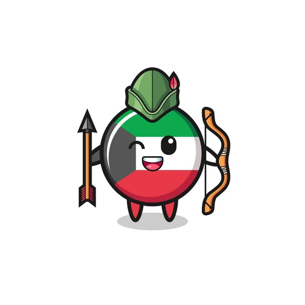 Kuwait Flag Cartoon Medieval Archer Mascot Cute Design — Stockový vektor