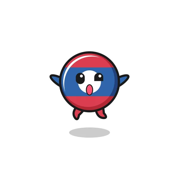 Laos Flag Character Jumping Gesture Cute Design — Vetor de Stock