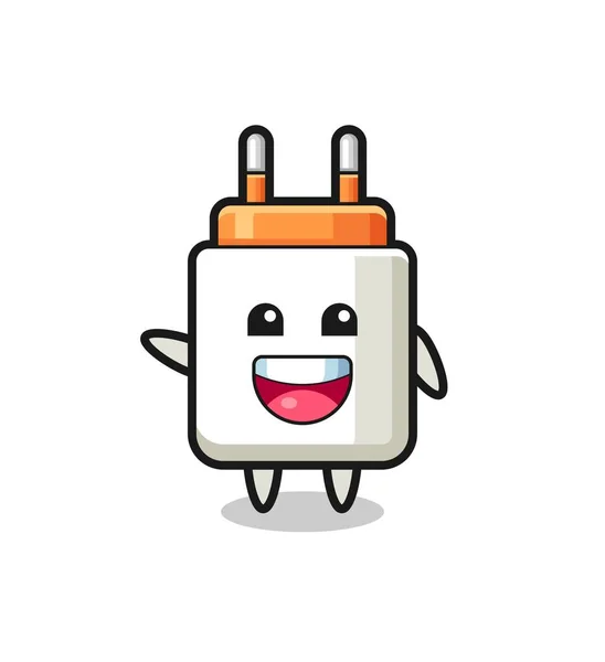 Happy Power Adapter Cute Mascot Character Cute Design — Stock vektor