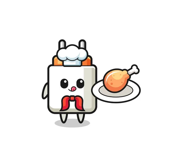 Power Adapter Fried Chicken Chef Cartoon Character Cute Design — Stockvektor