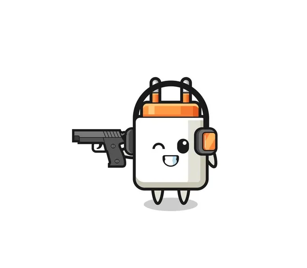 Illustration Power Adapter Cartoon Doing Shooting Range Cute Design — Vetor de Stock