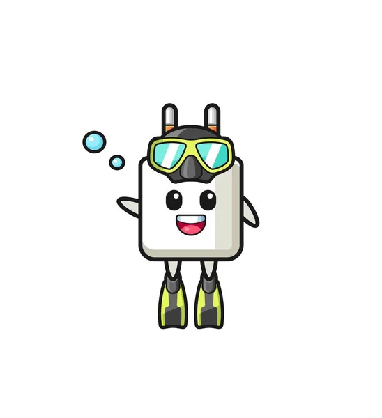 Power Adapter Diver Cartoon Character Cute Design — Stockvector