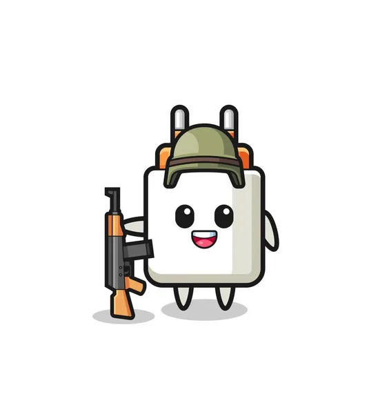 Cute Power Adapter Mascot Soldier Cute Design — стоковый вектор
