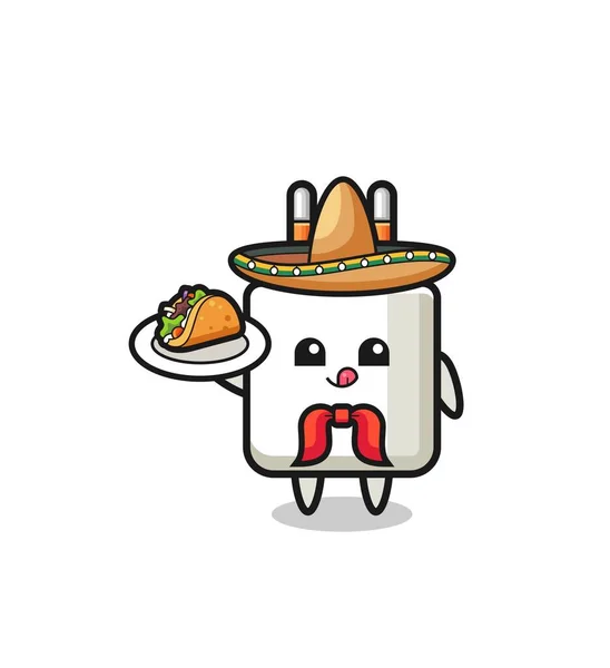 Power Adapter Mexican Chef Mascot Holding Taco Cute Design — Stock vektor