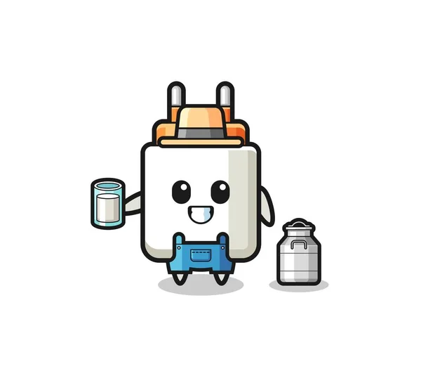 Power Adapter Cartoon Dairy Farmer Cute Design — Stockvector