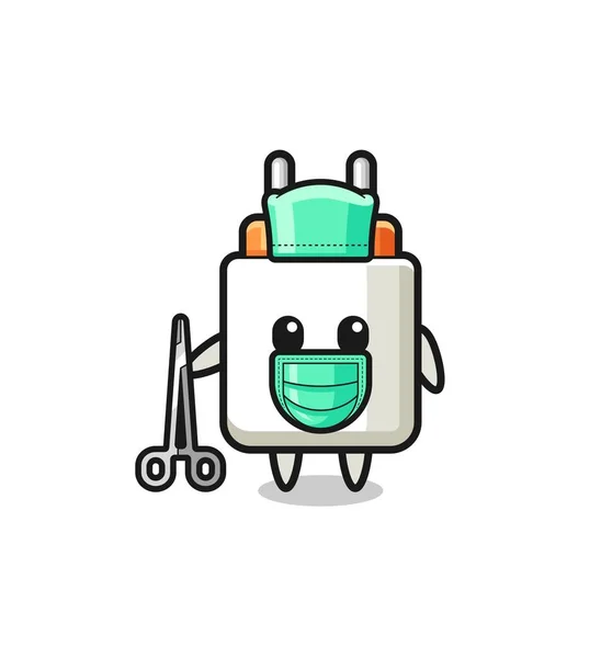 Surgeon Power Adapter Mascot Character Cute Design — ストックベクタ