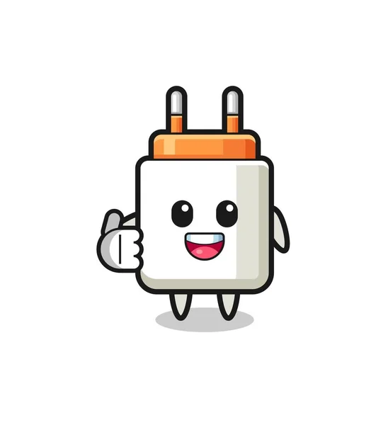 Power Adapter Mascot Doing Thumbs Gesture Cute Design — Stockvector