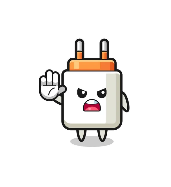 Power Adapter Character Doing Stop Gesture Cute Design — Image vectorielle
