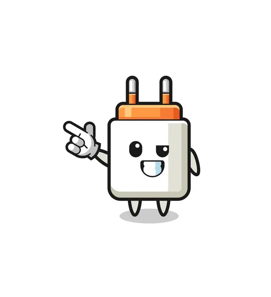 Power Adapter Mascot Pointing Top Left Cute Design — Stock Vector