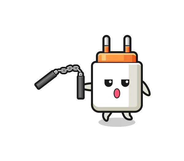 Cartoon Power Adapter Using Nunchaku Cute Design — Stock Vector