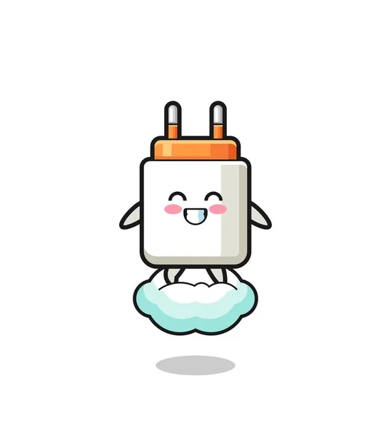 Cute Power Adapter Illustration Riding Floating Cloud Cute Design — Stockvector