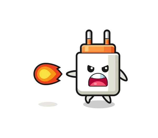 Cute Power Adapter Mascot Shooting Fire Power Cute Design — Stok Vektör