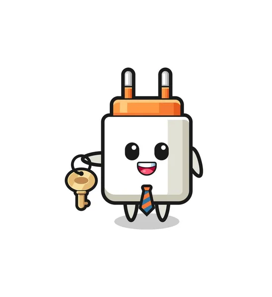 Cute Power Adapter Real Estate Agent Mascot Cute Design — Image vectorielle