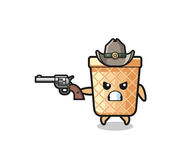 Waffle Cone Cowboy Shooting Gun Cute Design — ストックベクタ