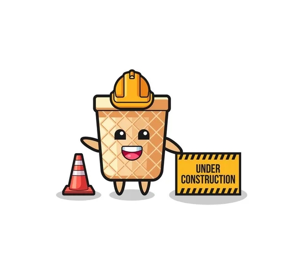 Illustration Waffle Cone Construction Banner Cute Design — Stockový vektor