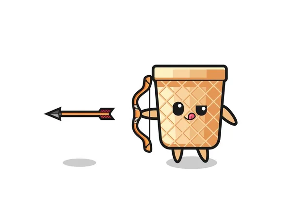 Illustration Waffle Cone Character Doing Archery Cute Design — Stockvektor