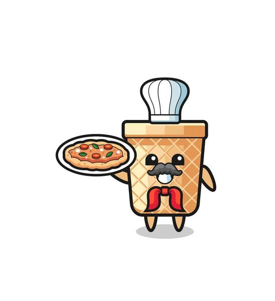 Waffle Cone Character Italian Chef Mascot Cute Design — Stock vektor