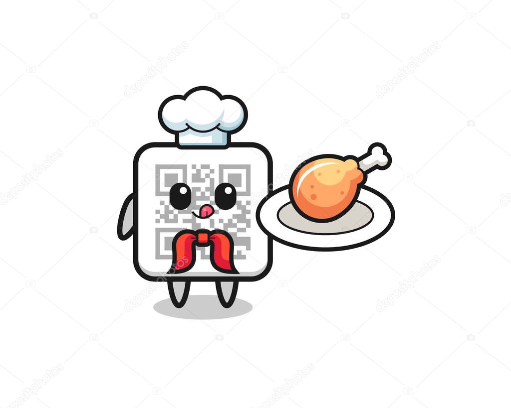 qr code fried chicken chef cartoon character , cute design