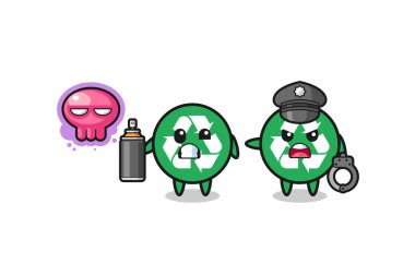 recycling cartoon doing vandalism and caught by the police , cute design