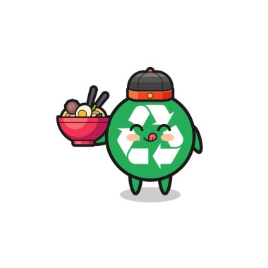 recycling as Chinese chef mascot holding a noodle bowl , cute design