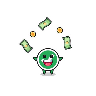 illustration of the check mark catching money falling from the sky , cute design