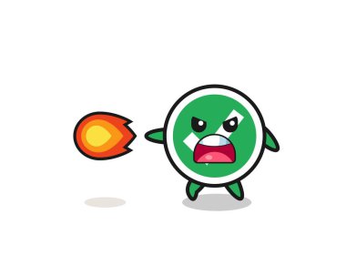 cute check mark mascot is shooting fire power , cute design