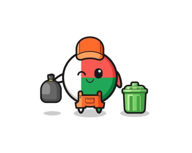 the mascot of cute madagascar flag as garbage collector , cute design