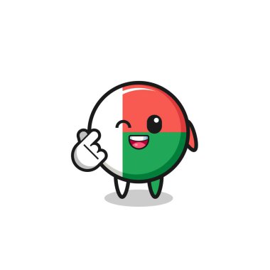 madagascar flag character doing Korean finger heart , cute design