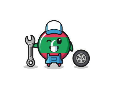 the maldives flag character as a mechanic mascot , cute design