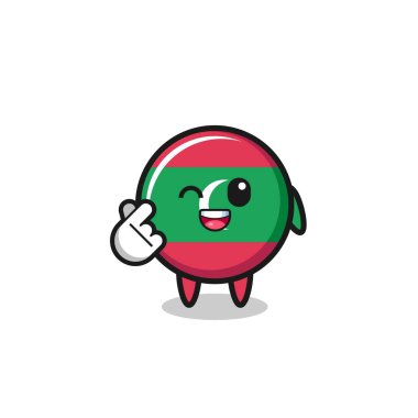maldives flag character doing Korean finger heart , cute design