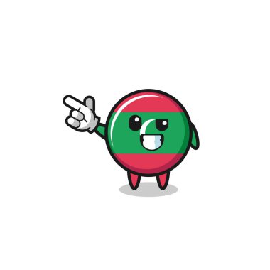 maldives flag mascot pointing top left , cute design