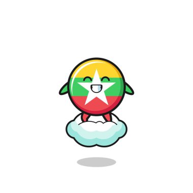 cute myanmar flag illustration riding a floating cloud , cute design