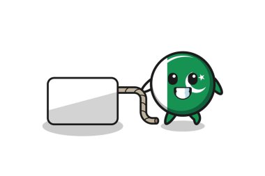 pakistan flag cartoon is pulling a banner , cute design