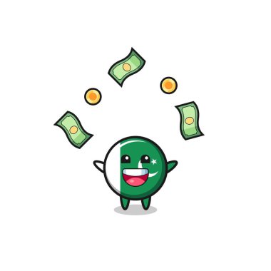 illustration of the pakistan flag catching money falling from the sky , cute design
