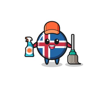 cute iceland flag character as cleaning services mascot , cute design