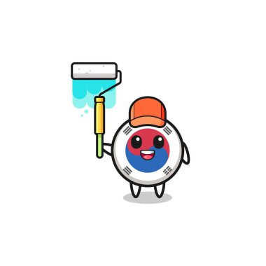 the south korea flag painter mascot with a paint roller , cute design