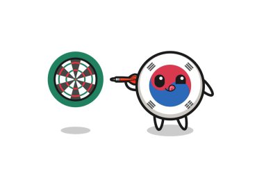 cute south korea flag is playing dart , cute design