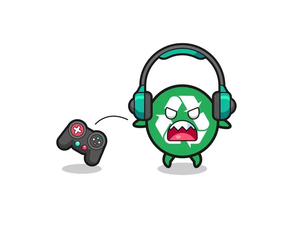 Recycling Gamer Mascot Angry Cute Design — Stockvector